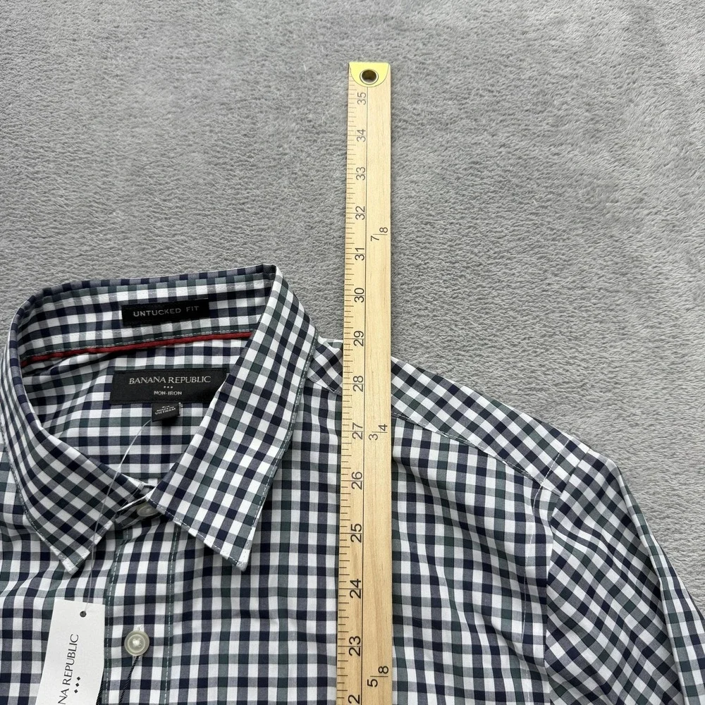 Banana Republic Shirt Mens M Blue Check Long Sleeve Button Up Untucked Fit